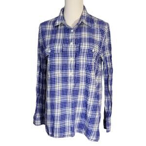 Madewell 100% Cotton Blue And White Plaid Popover Long Sleeve Shirt Women's M